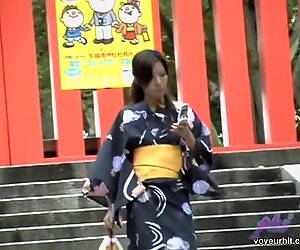 Japanese boob sharking action with a cute chick in a kimono
