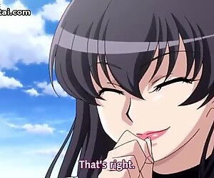 Hentai busty hot girl helps guy to cum